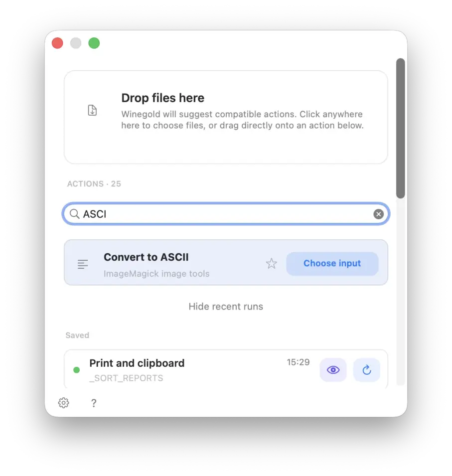 Winegold showing compatible actions for a dropped file
